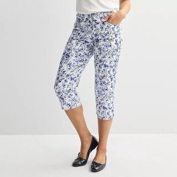 Croft Barrow Effortless Stretch Capri Pants Women 16 Petite Pull On Slimming NEW - Picture 1 of 11